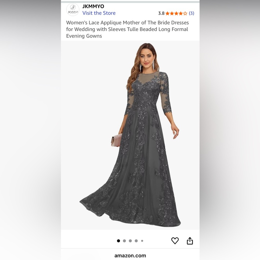 Elegant Gray Lace Evening Gown